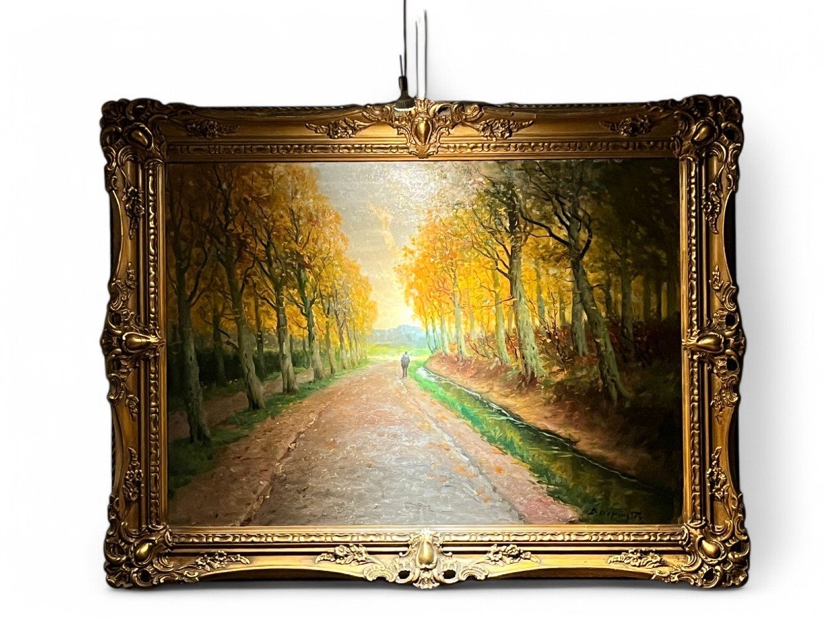 Hst Animated Landscape Forest Path Signed Frame Circa 1900-photo-2