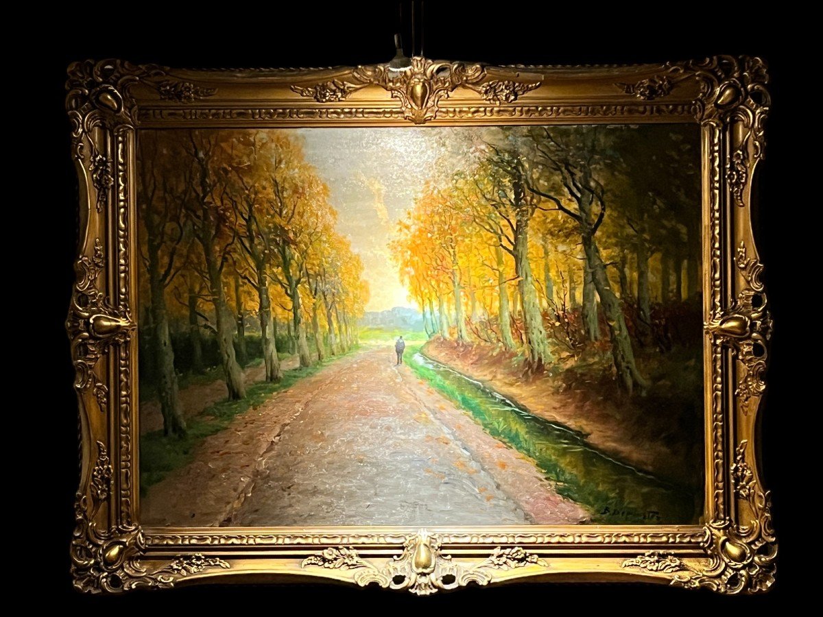 Hst Animated Landscape Forest Path Signed Frame Circa 1900