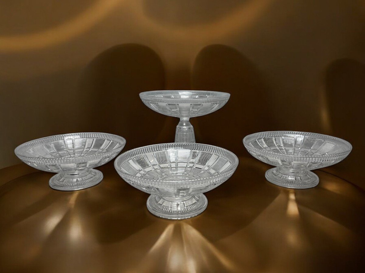 Art Deco, Set Of 4 Baccarat Crystal Fruit Bowls, Early 20th Century-photo-4