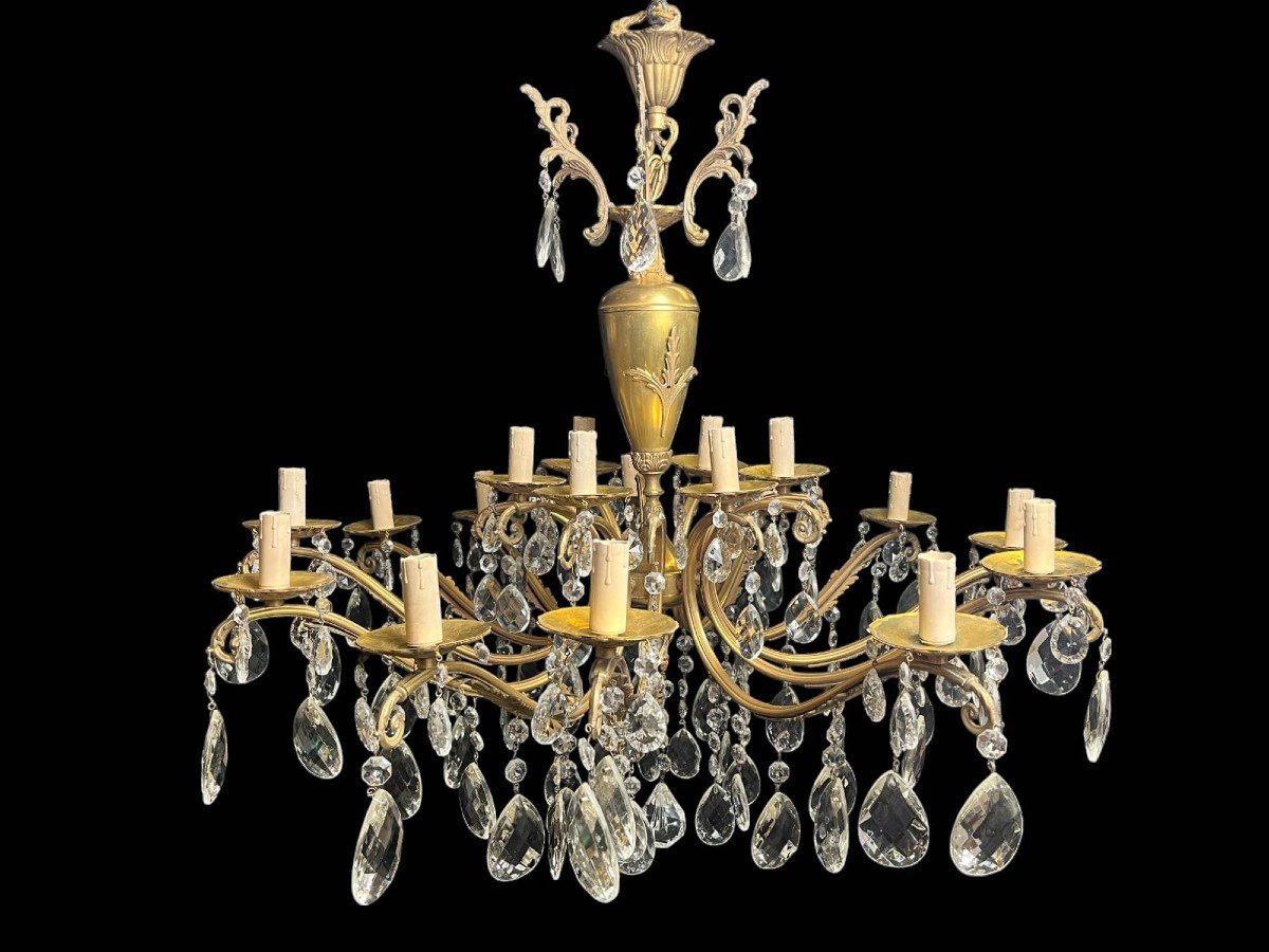 Napoleon III Chandelier Bronze Brass Crystal 18 Lights Late 19th Century