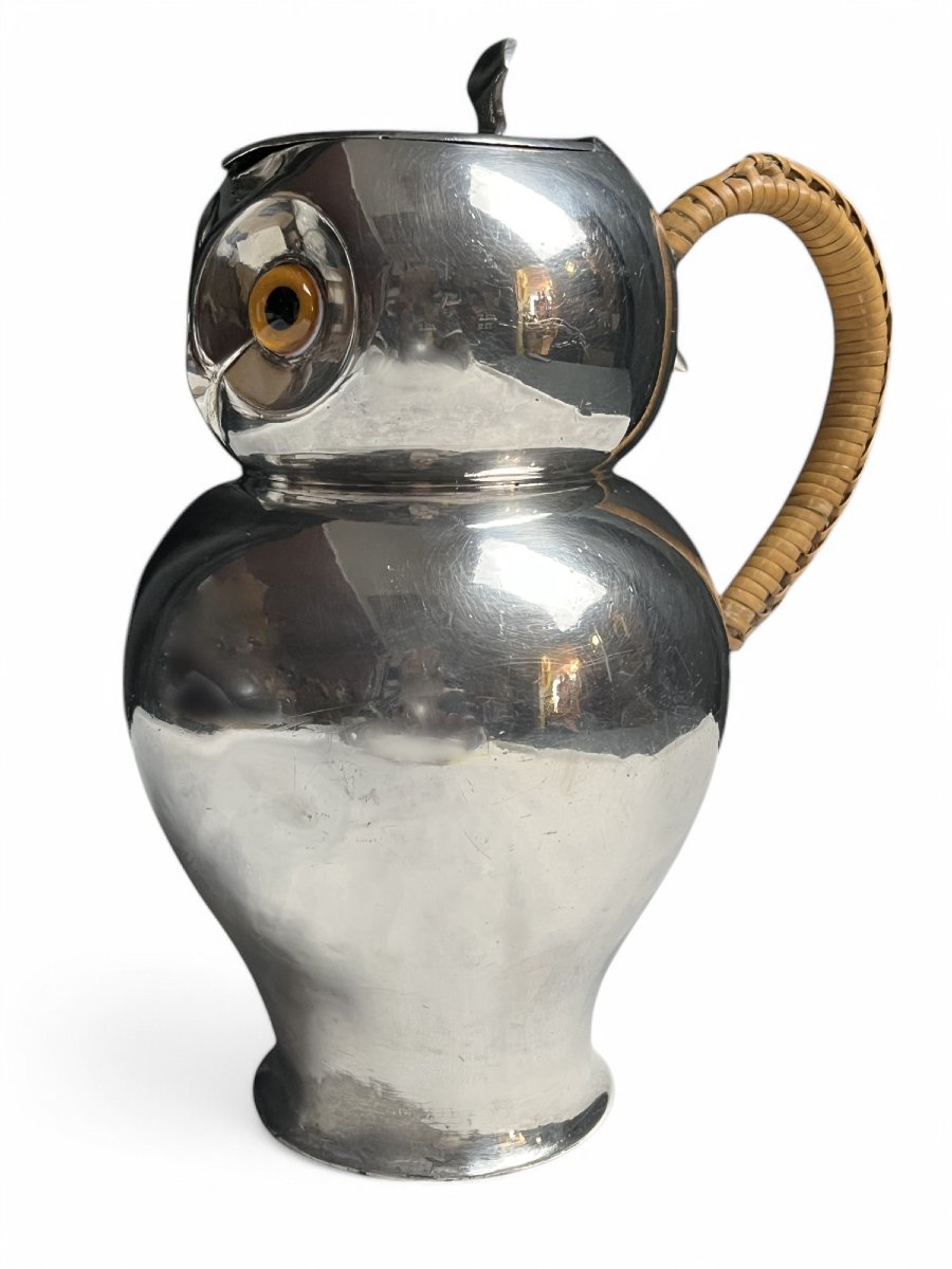 Linton, English Bright Pewter Owl Jug Circa 1900-photo-2