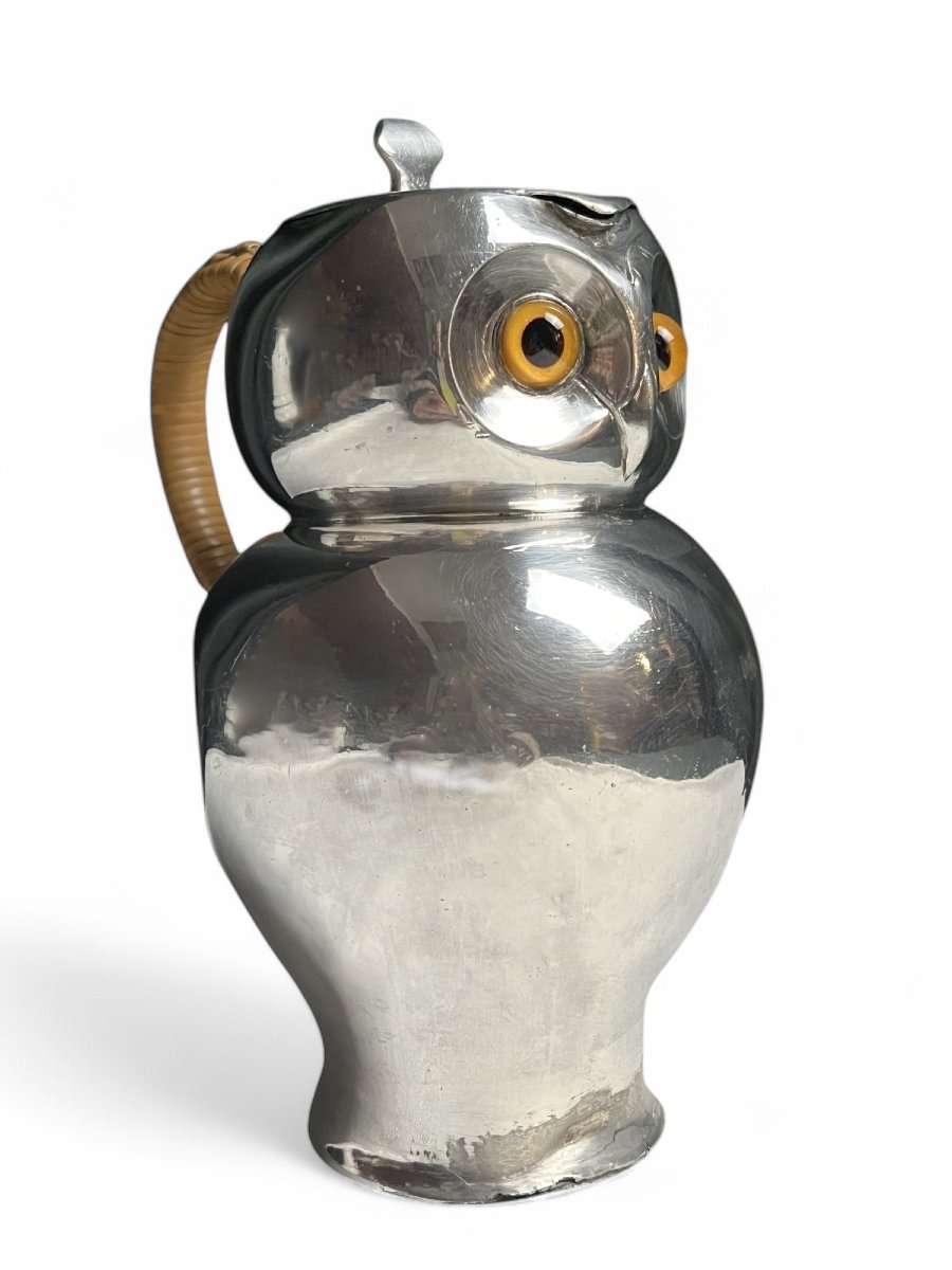 Linton, English Bright Pewter Owl Jug Circa 1900-photo-3