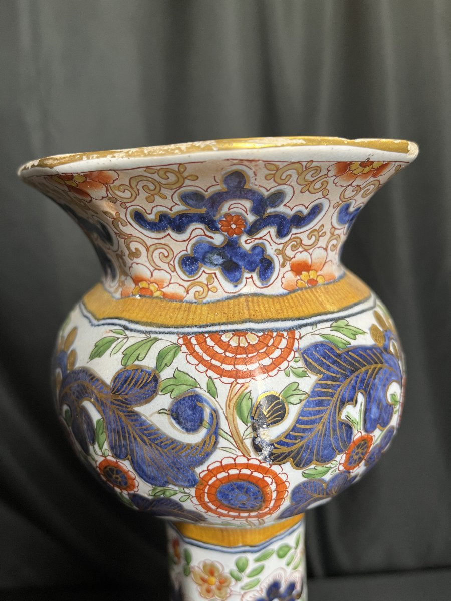 Delft, Important Vase With Cut Sides, Glazed Earthenware, 19th Century -photo-3