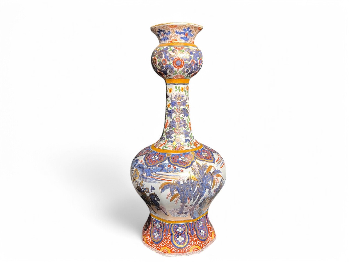 Delft, Important Vase With Cut Sides, Glazed Earthenware, 19th Century 