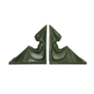 Le Verrier (max), Pair Of Middle Ages Women's Bookends Circa 1930