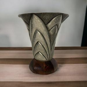 Art Deco, Repoussé Pewter Vase Signed Delavan Circa 1930