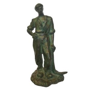 Guero, Sculpture Bronze Homme à La Pioche Signée Vers 1930