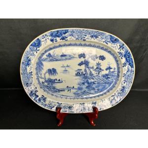 Compagnie Des Indes, Plat Porcelaine Blanc Bleu XVIIIème