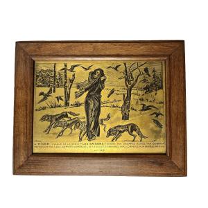 Albert Decaris, Cigar Box Copper Engraving Winter Circa 1900 