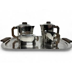 Ercuis, 4 Piece Tea And Coffee Set Silver Plated Metal Tray Circa 1930