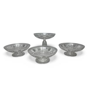 Art Deco, Set Of 4 Baccarat Crystal Fruit Bowls, Early 20th Century