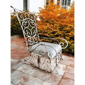 Antique 20th Century Wrought Iron Rocking Garden Armchair