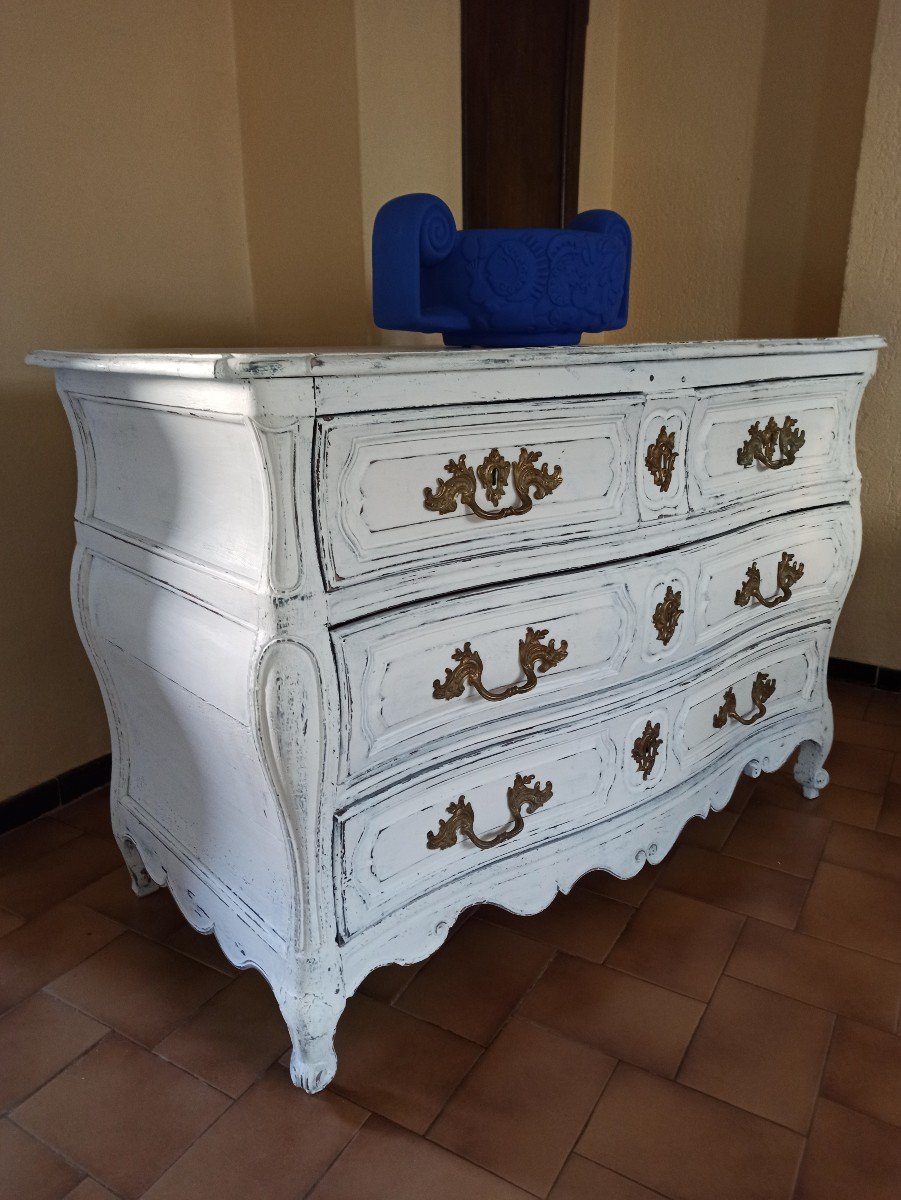 Commode galbée Louis XV d'époque XVIIIe Siècle-photo-2