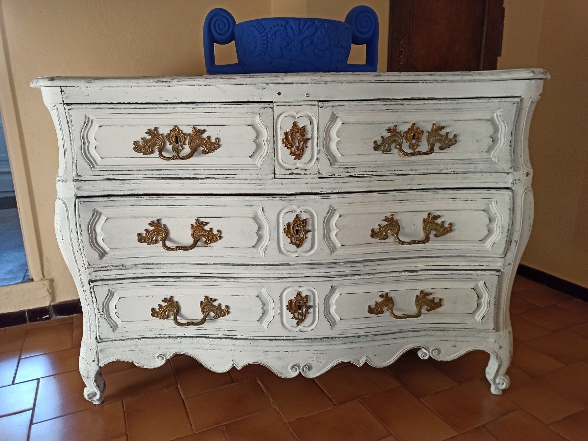 Commode galbée Louis XV d'époque XVIIIe Siècle-photo-3