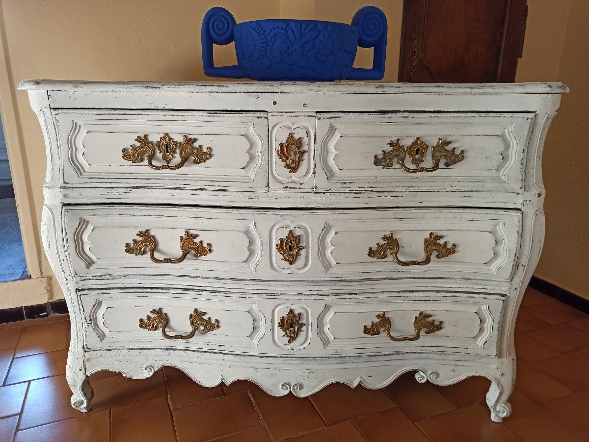 Commode galbée Louis XV d'époque XVIIIe Siècle-photo-4