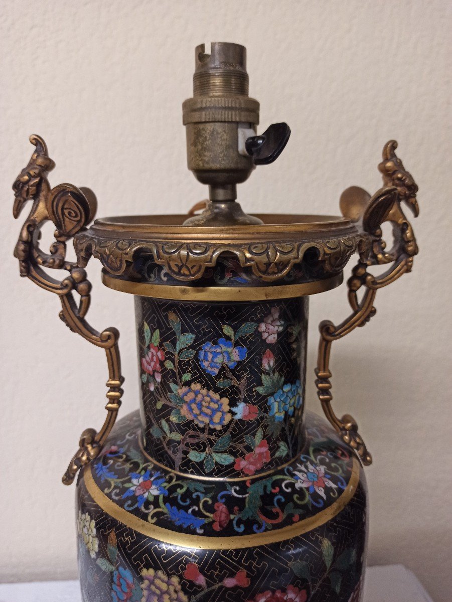 Grande Lampe En  émail Cloisonné Chine XIXe Siècle-photo-3