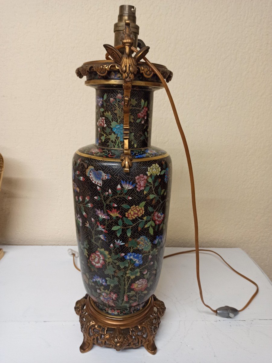 Grande Lampe En  émail Cloisonné Chine XIXe Siècle-photo-2