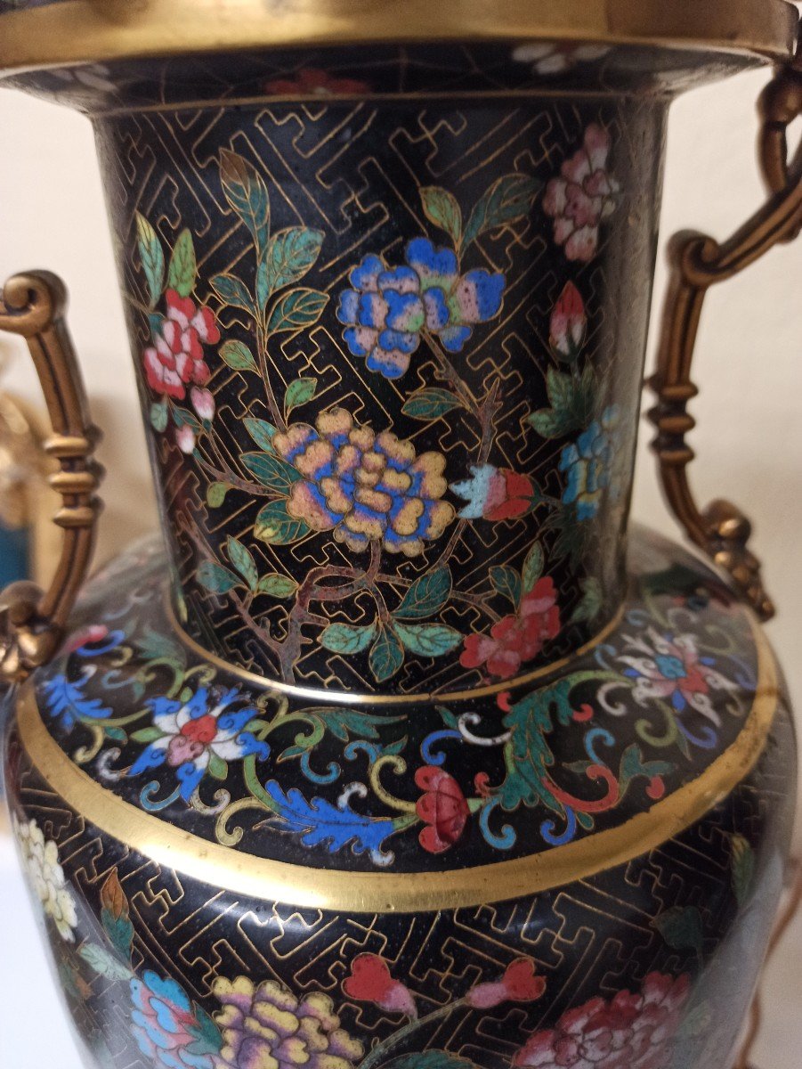 Grande Lampe En  émail Cloisonné Chine XIXe Siècle-photo-5