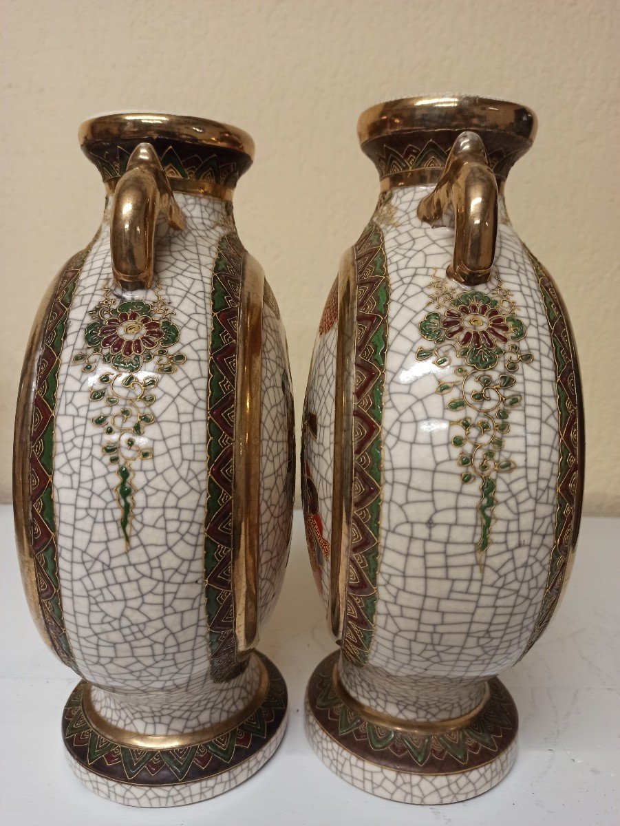 Pair Of Satsuma Earthenware Vases -photo-2