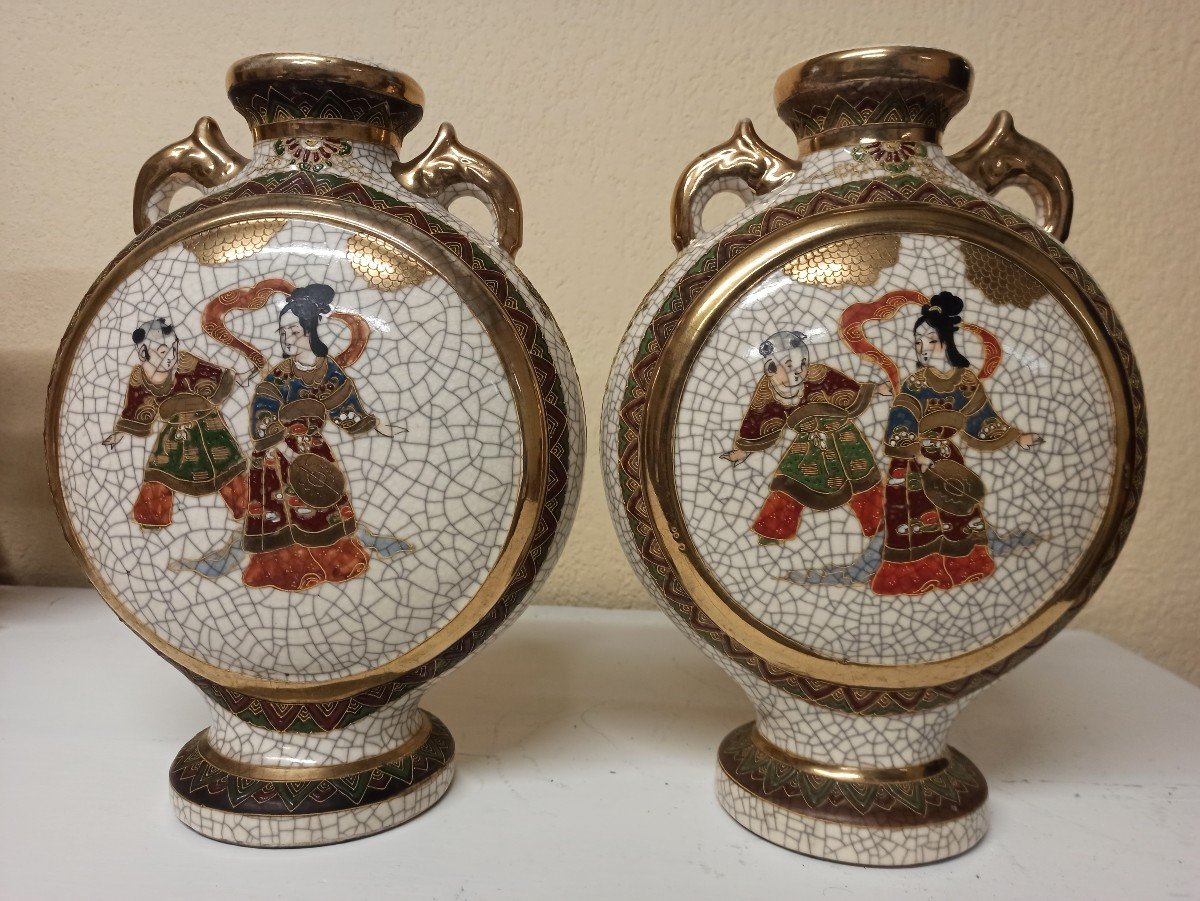 Pair Of Satsuma Earthenware Vases -photo-3