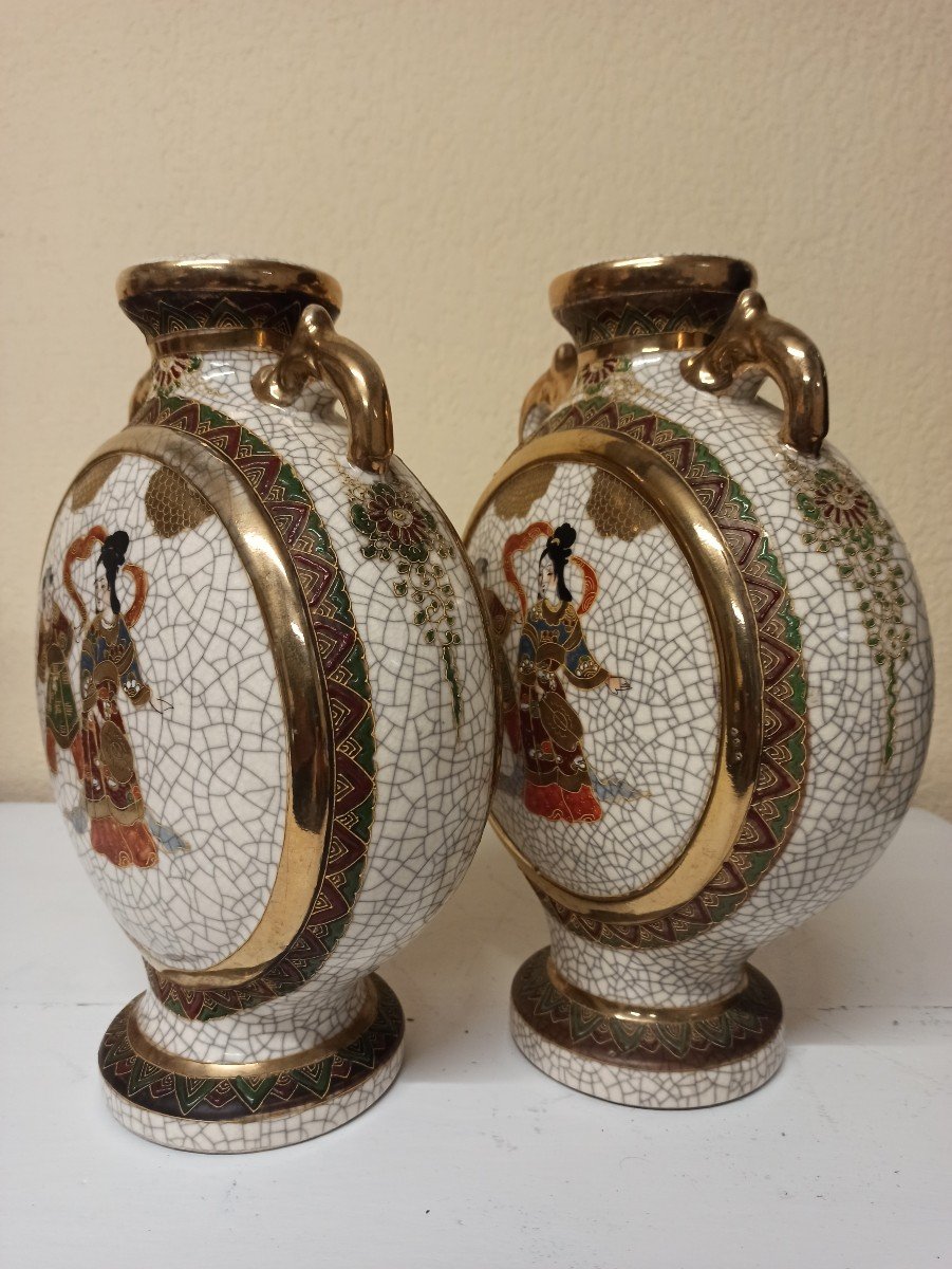 Pair Of Satsuma Earthenware Vases -photo-4