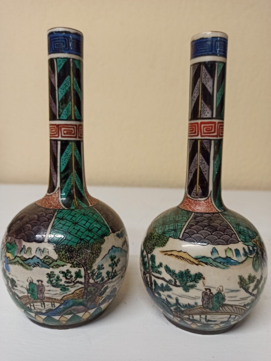 Pair Of Kutani Earthenware Vases From Japan-photo-3