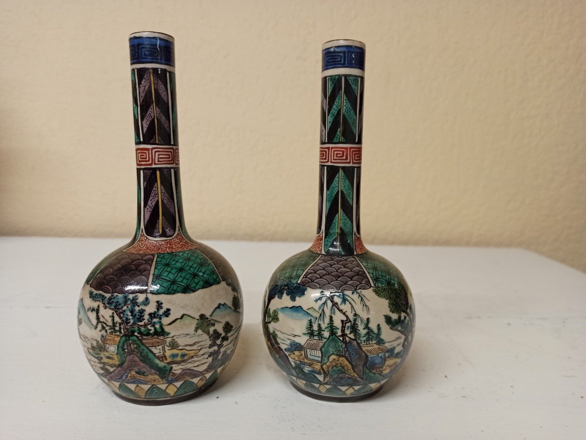 Pair Of Kutani Earthenware Vases From Japan