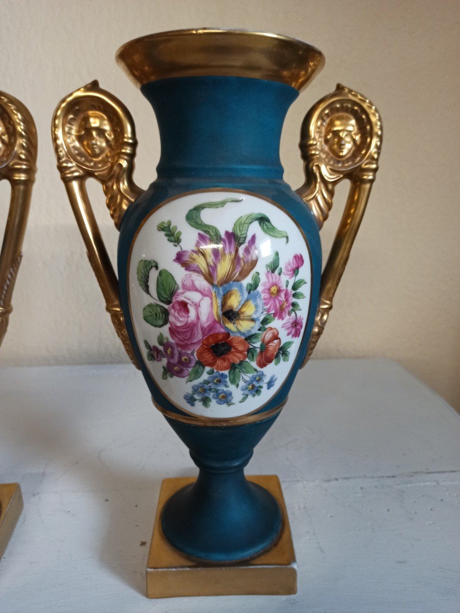 Pair Of  Style Restoration Period Porcelain Vases Smason-photo-3