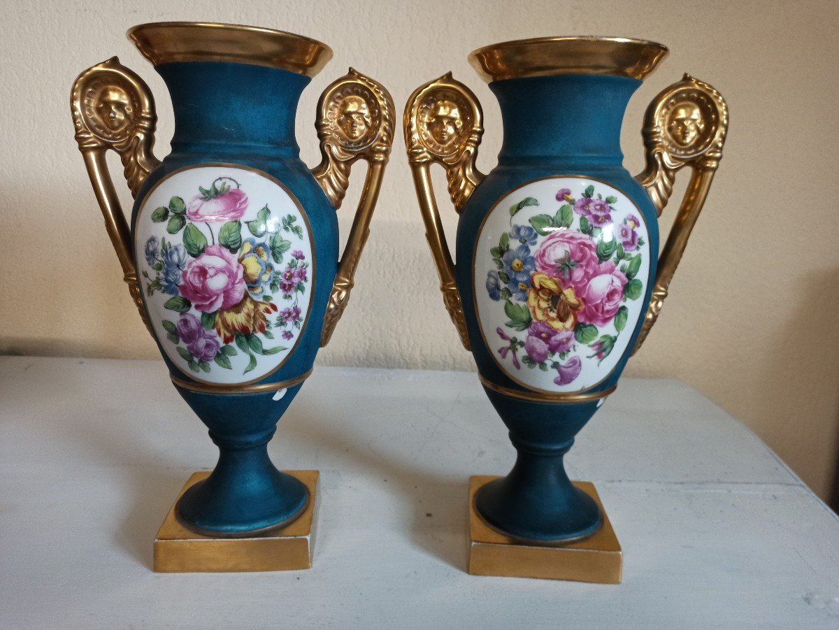 Pair Of  Style Restoration Period Porcelain Vases Smason-photo-1