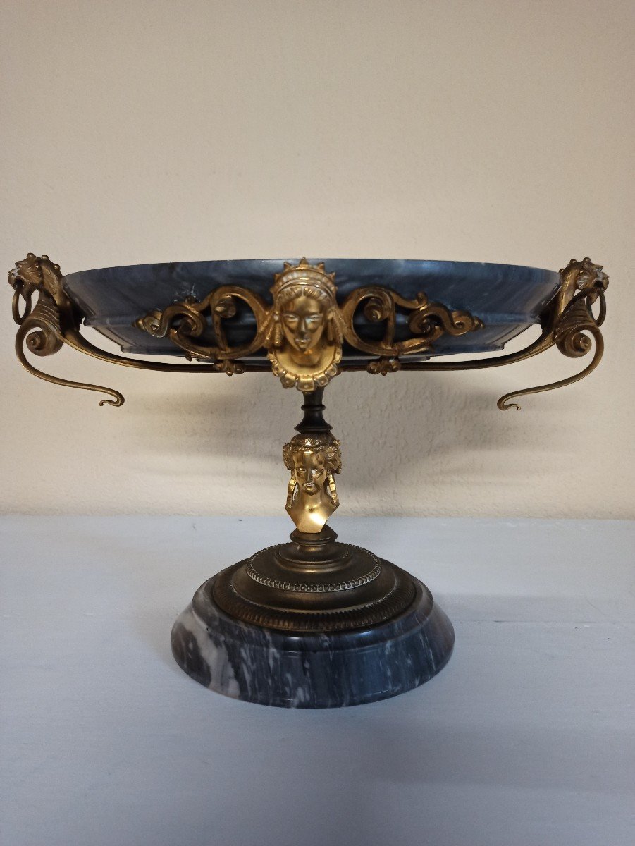 Coupe Centre De Table XIXe Siècle en marbre et bronze-photo-4