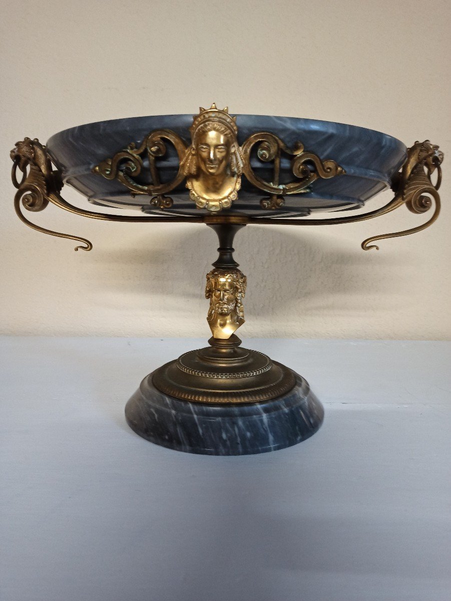 Coupe Centre De Table XIXe Siècle en marbre et bronze-photo-1