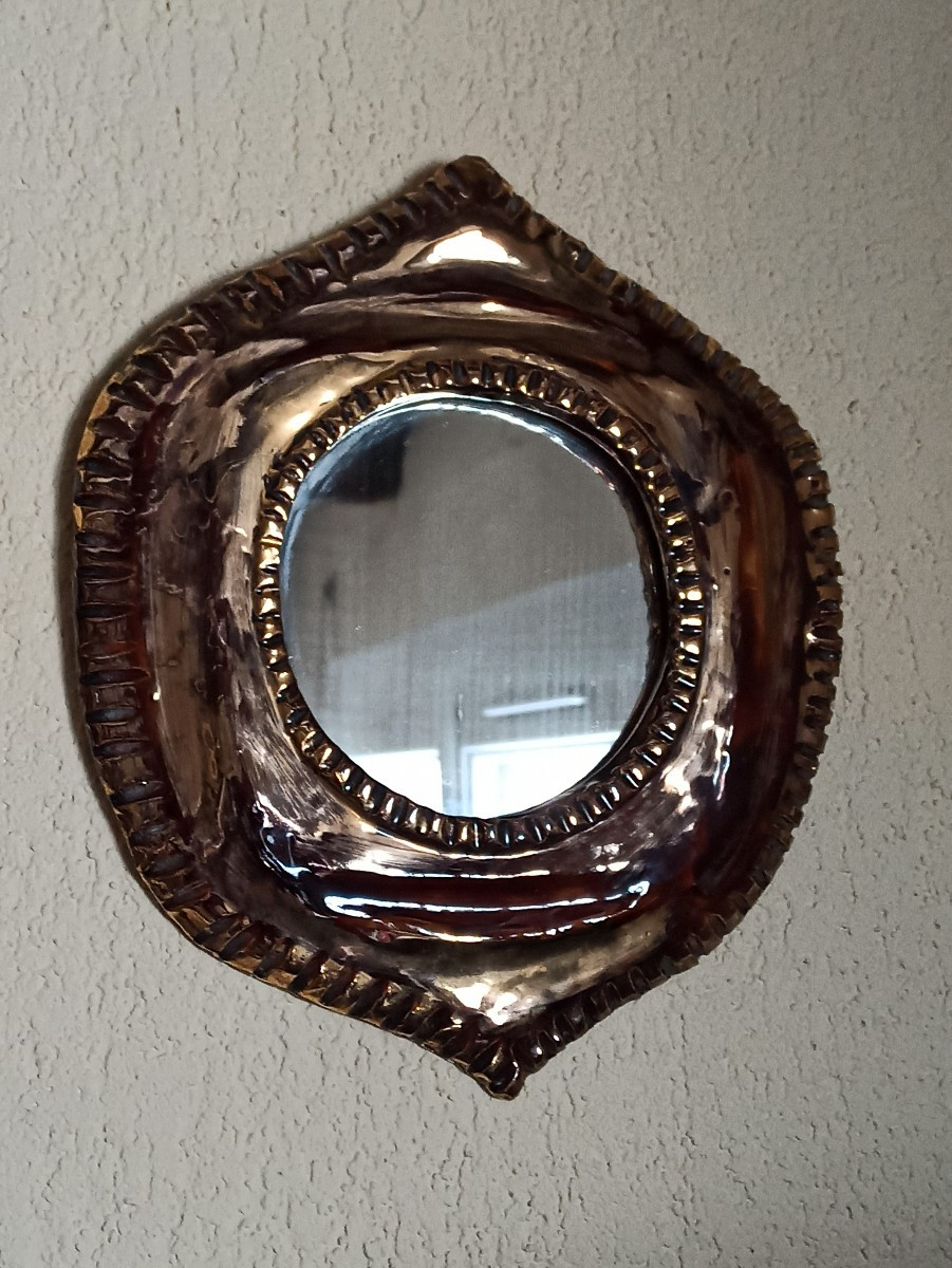 Petit Miroir En Céramique Vintage