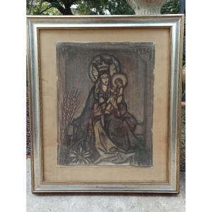 Charcoal Virgin And Child From The Art Deco Period