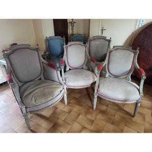 Louis XVI Period Living Room From The 18th Century In Gray Lacquered Wood