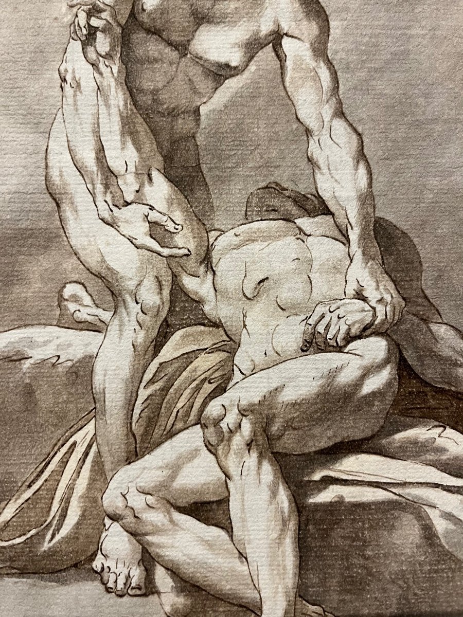 Ecole Française fin XVIIIe Nus Masculins Encre Lavis Dessin Ancien vers 1800-photo-3