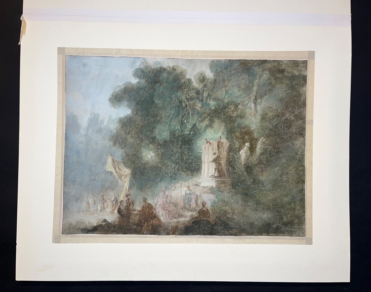 Ecole Française fin XVIIIe Atelier de Fragonard, La Fête à Saint-Cloud , dessin ancien -photo-1