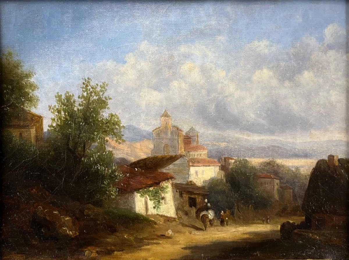 Léon Fleury (1803 - 1858) Paysage d'Italie, Huile Sur Toile, Tableau Ancien -photo-2