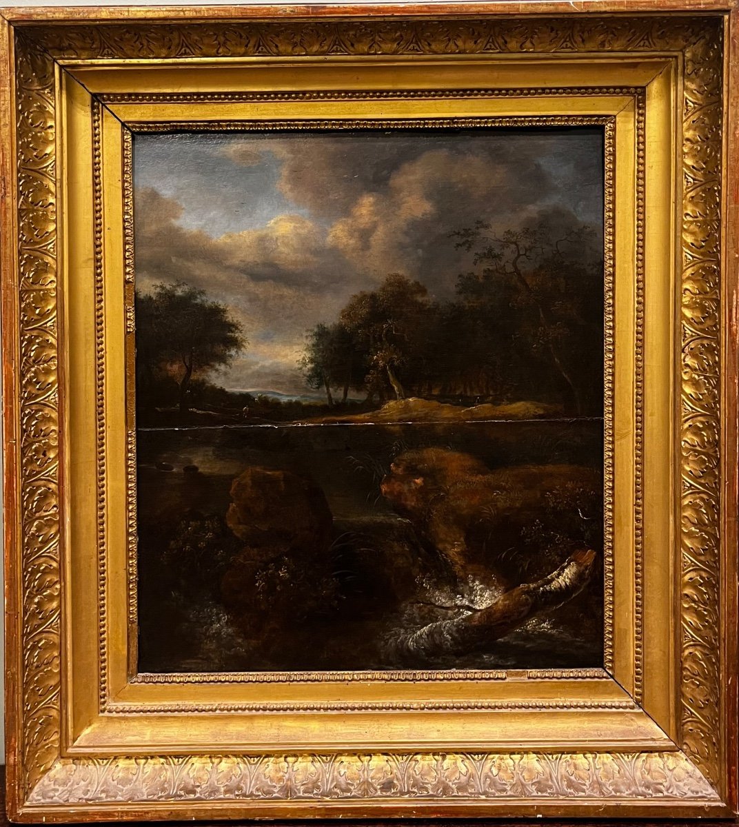 Ecole Hollandaise Vers 1650 Paysage Tableau Ancien Attribué à  Ruysdael 