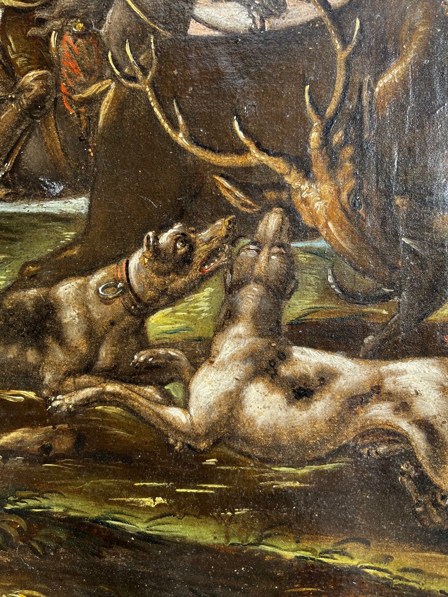 Attribué à Cajetan Ross Dit  Gaetano De Rosa (1690-1770) Scène De Chasse Au Cerf Tableau Ancien-photo-4