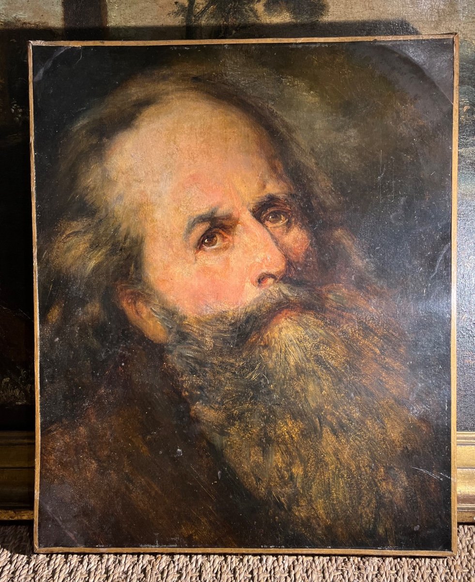 Attributed To Noel Hallé (1711-1781) Portrait Of An Old Man Oil On Paper Old Painting-photo-2