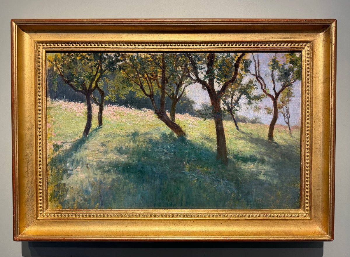 French Impressionist School Late 19th Century Shadow In The Meadow Landscape Old Painting 