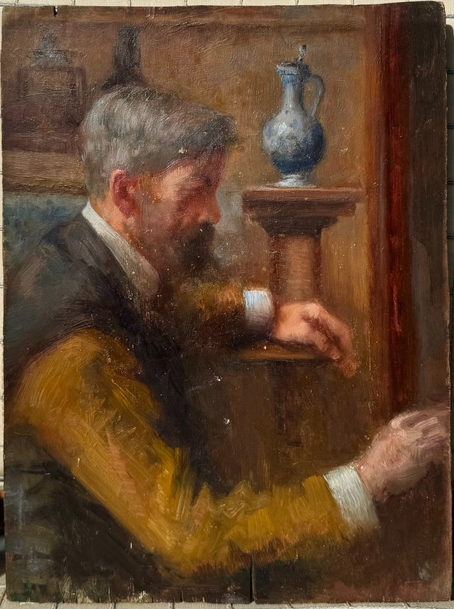 French School Early 20th Century Portrait Of Painter In His Workshop Oil On Panel-photo-2