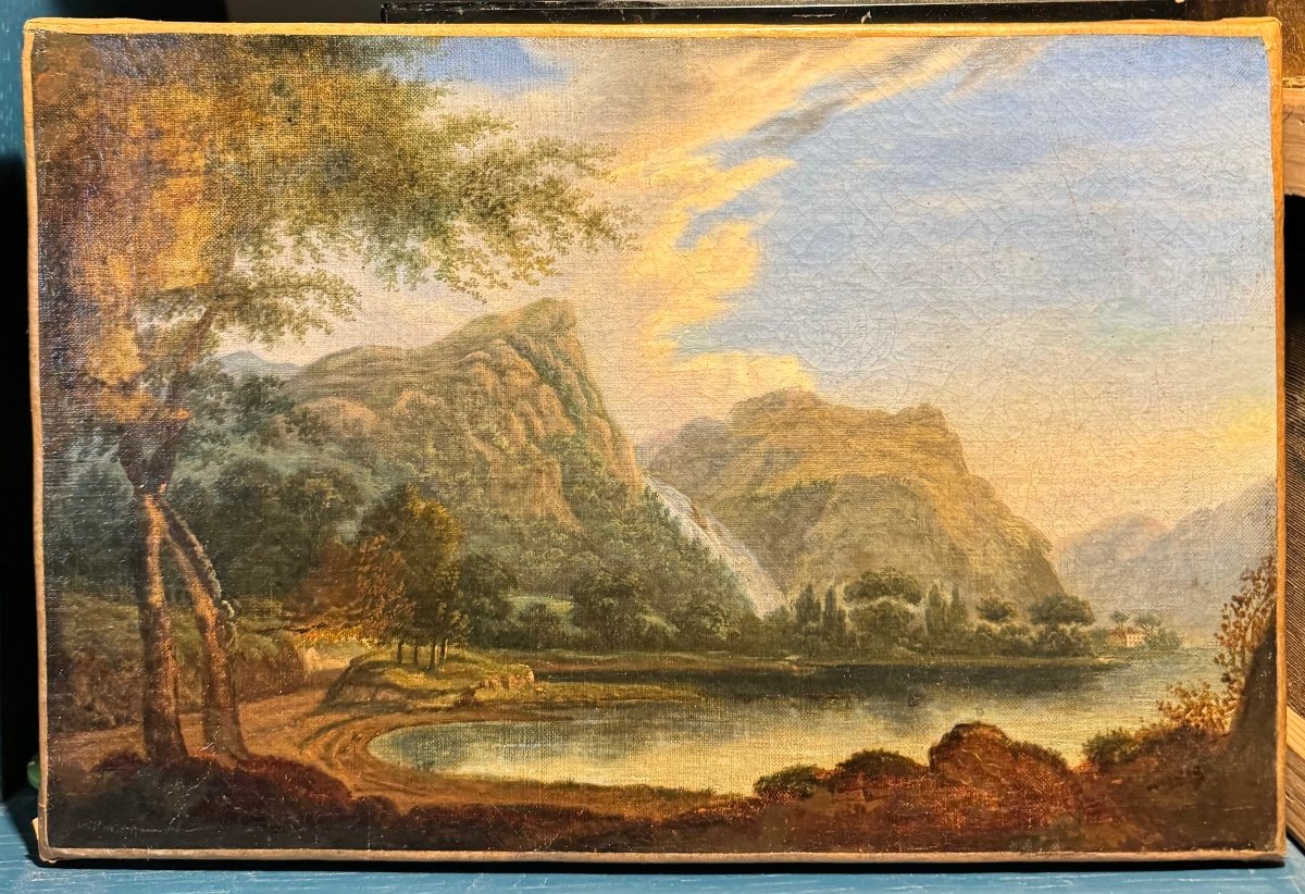 École Française Fin XVIIIe Paysage Huile Sur Toile Tableau Ancien 