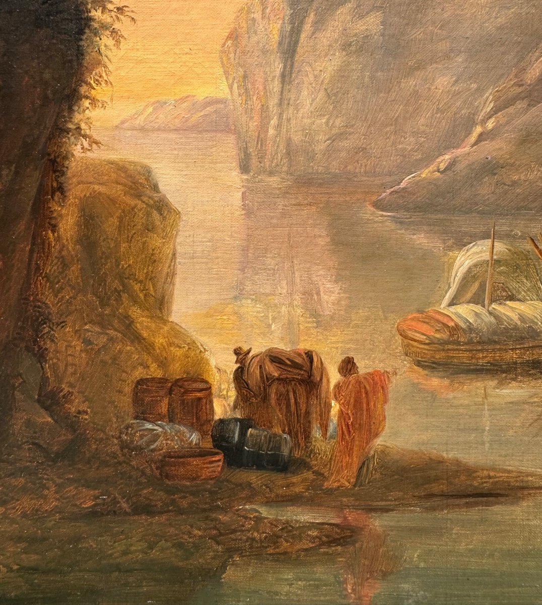 École Française ou Italienne Vers 1800 Paysage Huile Sur Toile Tableau Ancien-photo-2