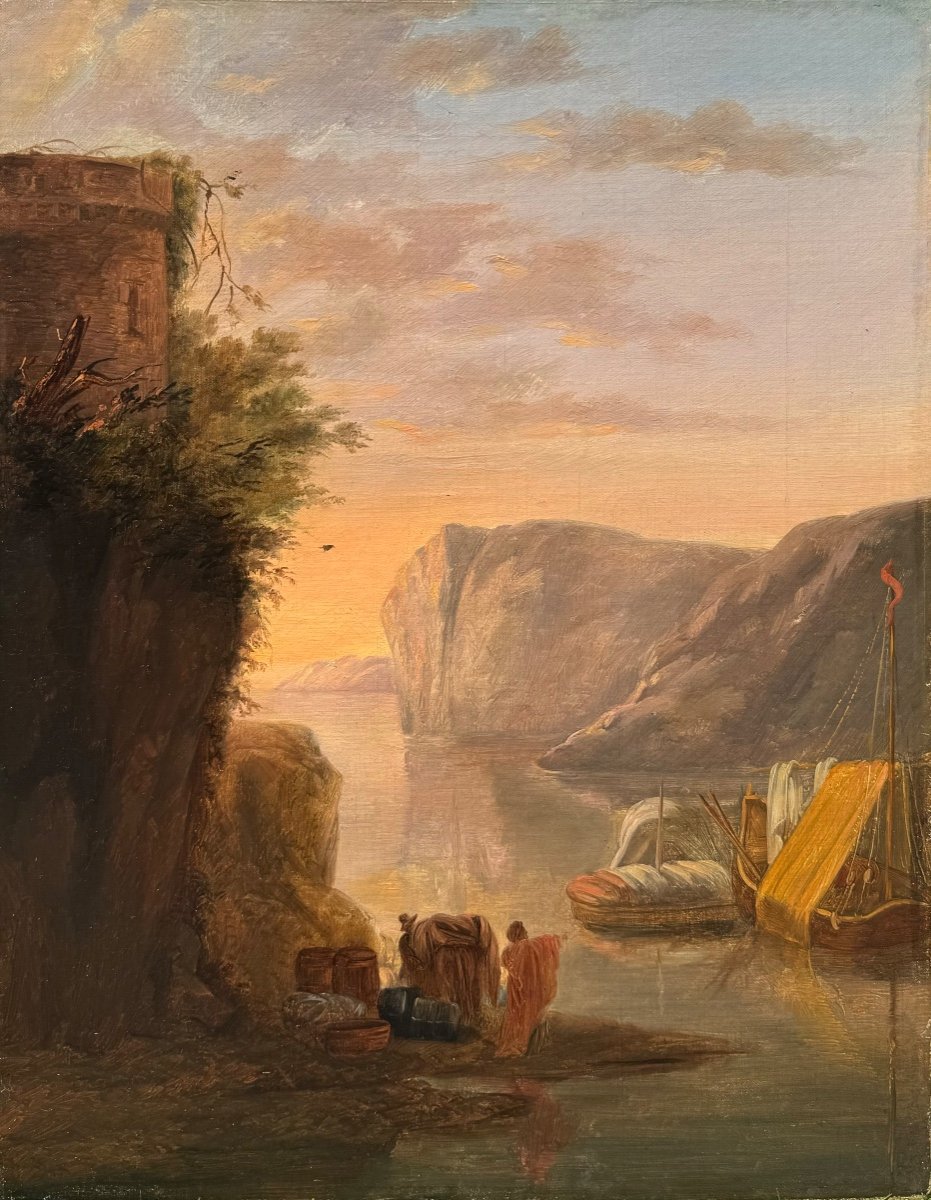 École Française ou Italienne Vers 1800 Paysage Huile Sur Toile Tableau Ancien