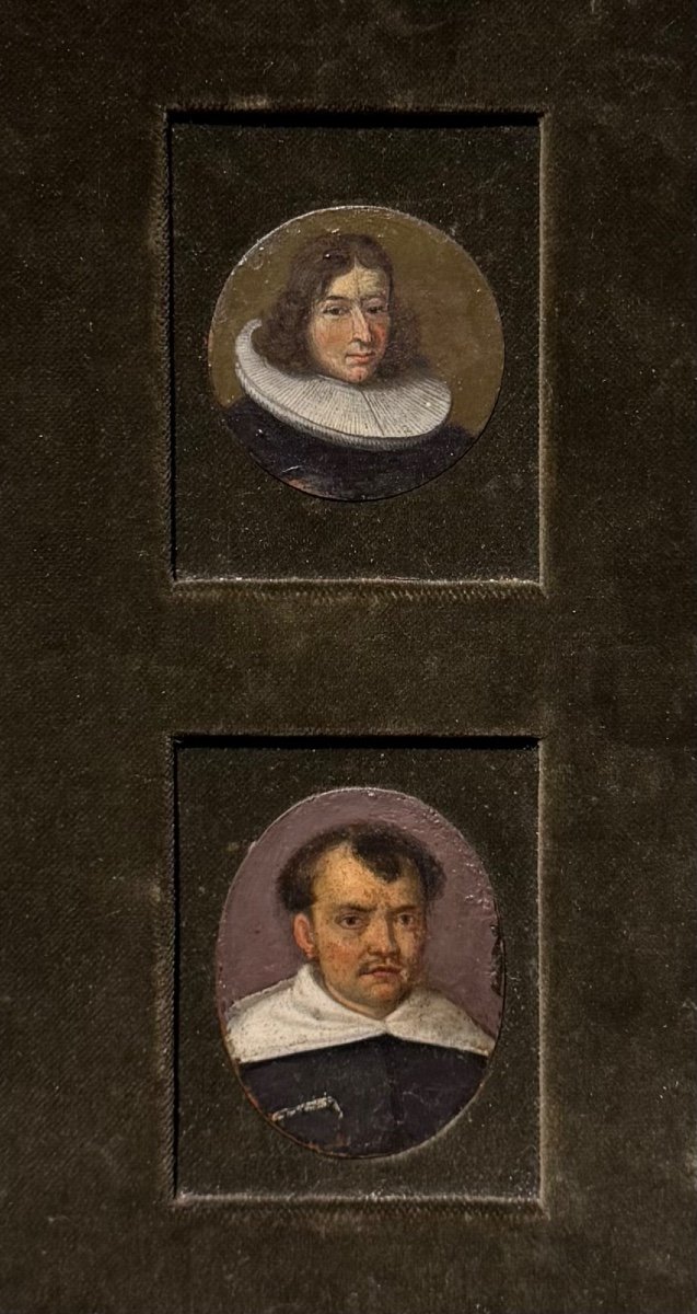 17th Century School Portraits Of Men Oil On Copper Old Painting 