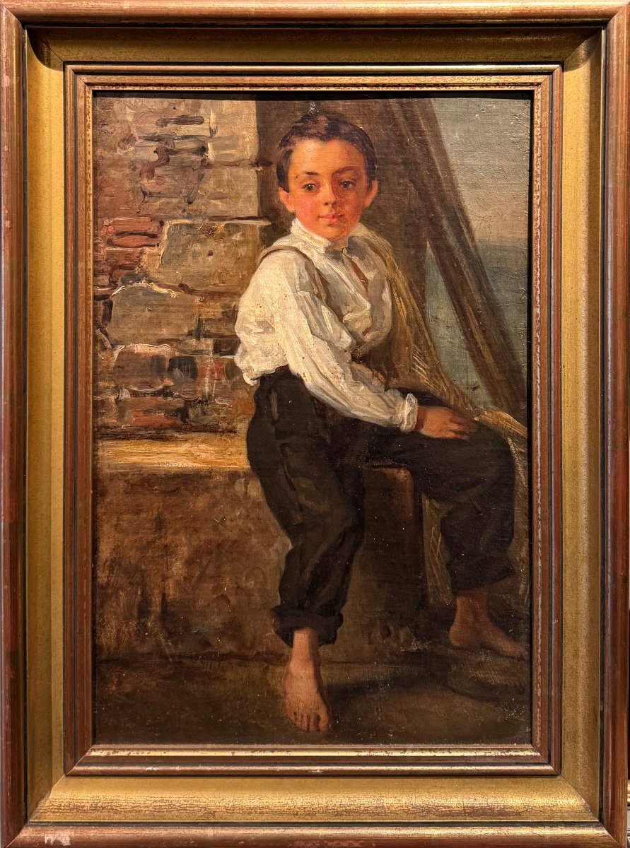 École Anglaise XIX Portrait d’enfant Huile Sur Panneau Tableau Ancien -photo-2