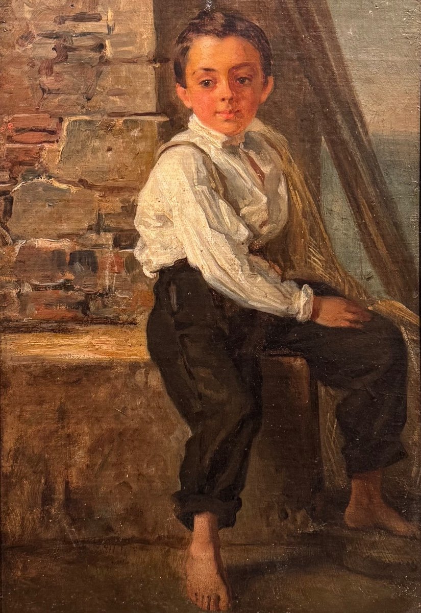 École Anglaise XIX Portrait d’enfant Huile Sur Panneau Tableau Ancien 