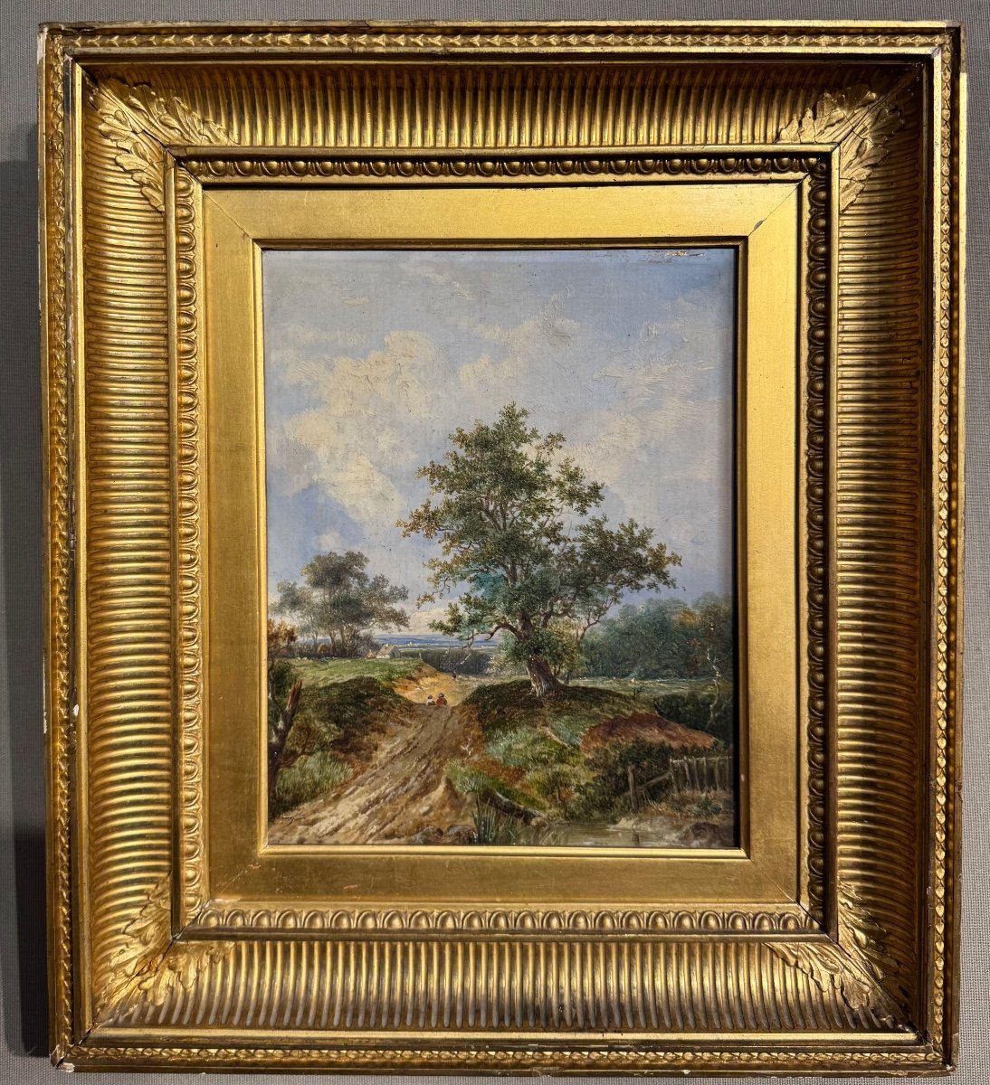 English School 19th Century Landscape Oil On Panel Old Painting -photo-2