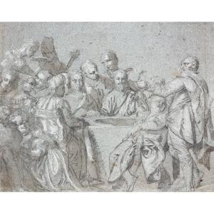 Ecole Italienne XVIIIe Noces de Cana Dessin ancien